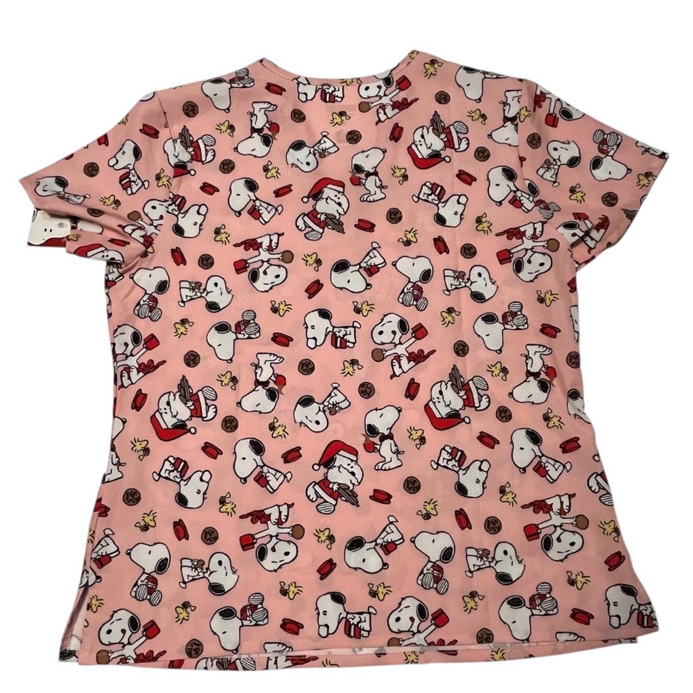 Peanuts Snoopy Christmas Scrub Top XL Pink Holiday NWT - Picture 3 of 5